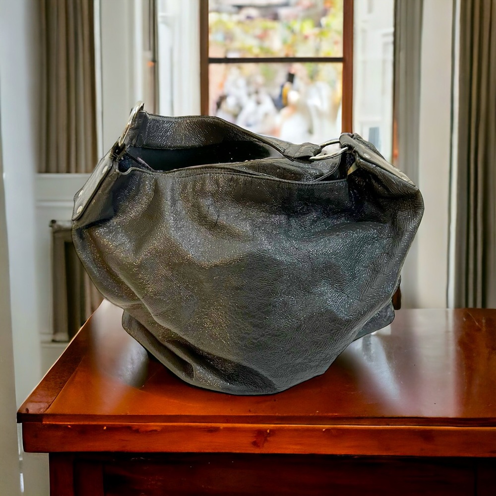 HOBO International Charcoal Gray Shiny Hobo Handbag